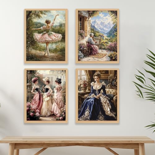 4 Packs Creative Elegant Ladies Theme Cross Stitch Painting Kits for Beginners Stamped Cross-Stitch Supplies Needlework preprint Embroidery Kits for Adults DIY Needlepoint Kits Embroidery Patterns