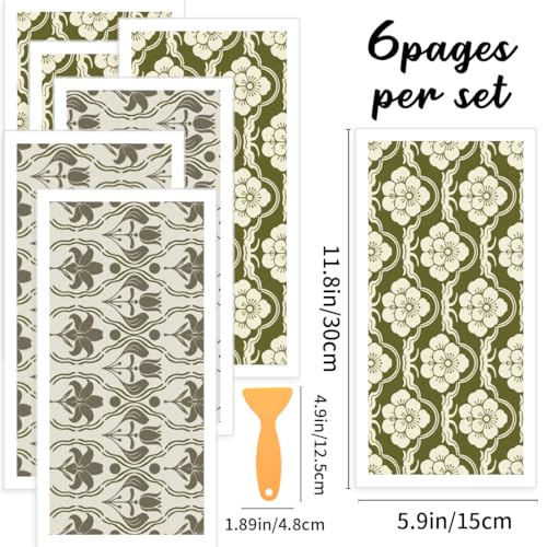 6 Sheets Furniture and Craft Rub on Transfers with Symmetrical Retro Floral Design, Waterproof Transfers Stickers for DIY Wood Furniture, Door, Windows, Gifts and Home Decor 6x12” - style: Retro Flower Pattern