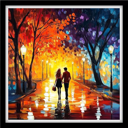Fanxvivy Counted Cross Stitch Kits for Adults 11CT Unprinted Cross-Stitch Patterns Embroidery Kits Easy Cross Stitching Needlepoint Kits&Couples Strolling on Rainy Nights 18x18 inch - color: DIY-craft06
