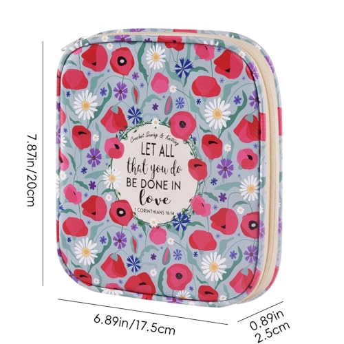 Crochet Hook Case,Portable Zipper Storage Organizer Bag for Crochet Hooks, Knitting Needles, Project & Sewing Supplies, Lightweight,Easy to Hold (No Accessories Included).Green Cartoon Flower - color: green cartoon flower