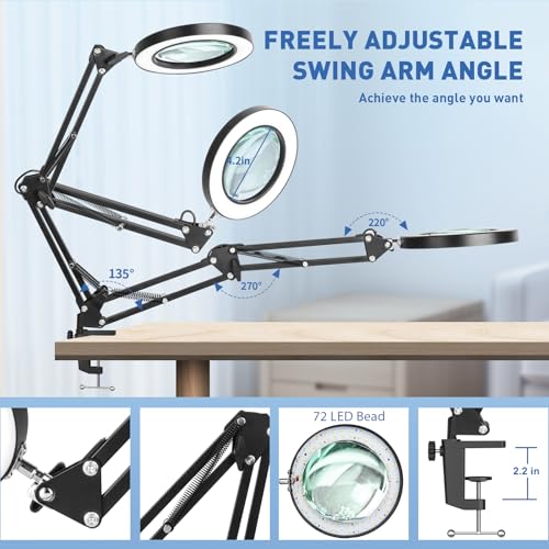 HITTI 10X Magnifying Glass with Light, 1,800 Lumens Stepless Dimmable - color: Black, size: 10X 22 INCH Clamp