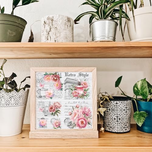 3 Sheets Peony Vintage Script Rub on Transfers for Crafts, 12×6in - style: Pink Peonies