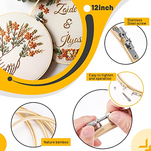 GIEMSON Embroidery Hoop 12 Inch 12 Pieces Large Embroidery Hoops Bamboo Circle Cross Stitch Hoop for Embroidery Art Craft Sewing - size: 12 inch