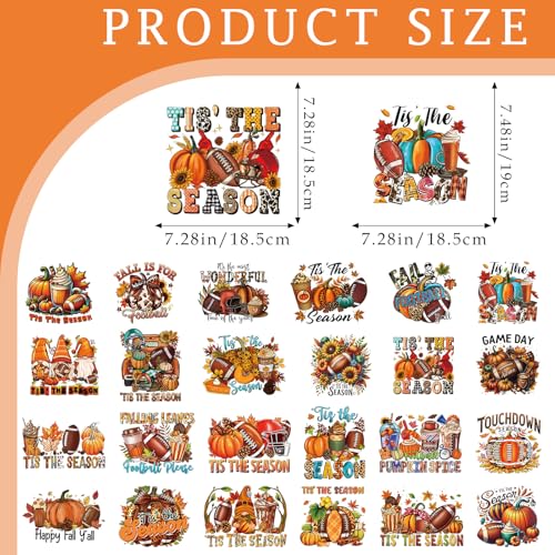 Dazoratix Fall Football Iron on Transfers - 24 Sheets DTF Ready to Press Heat Patches Vinyl Designs Pumpkin Stickers Decals for T Shirts Clothes Hoodies Bag Appliques DIY Crafts Decorations - style: Fall Football