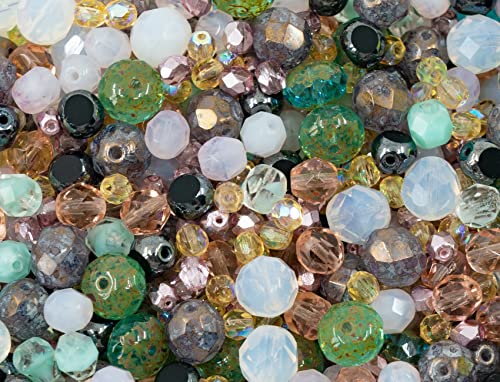 0.9 oz (25g) Gentle Mix of Faceted Fire Polished Czech Glass Beads (Round, Rondelle etc) 4-10mm, Light Pink Teal Yellow Opal - color: Mix 06 Bright