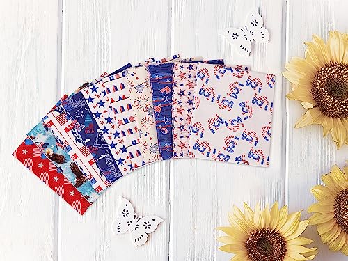 Craftido -25 Options- 100% Cotton Quilting Fabric Bundles 10pcs Fat Quarters 18”x21”-Medium Weight 5.2 oz- Soft Cotton for Quilting, Sewing Project, Patchwork, DIY Crafts – American Style - color: American Style