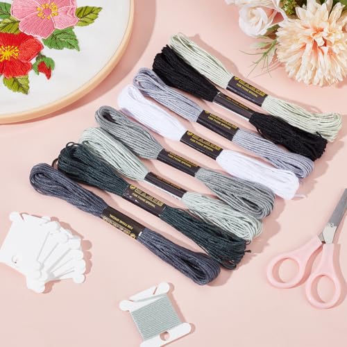 24 Skeins 6 Strands Variegated Grey Cross Stitch Threads Embroidery Floss Gradient Friendship Bracelets Yarn String Bulk with Floss Bobbins for Hand Sewing Jewelry Knitting Crafts Crochet - color: Dark Gray