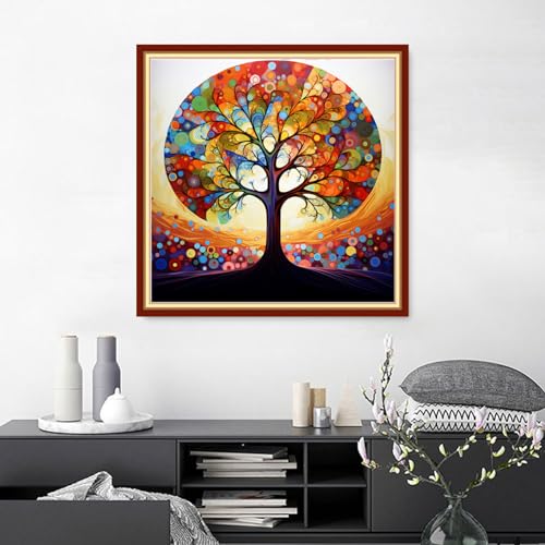 Findvoor Stamped Cross Stitch Kits for Beginners Full Range of Cross Stitching Embroidery Pattern for Adults, 11CT DIY Needlepoint Embroidery Starter Kits-Magic Tree 17.7x17.7 inch - color: StampedKits 22