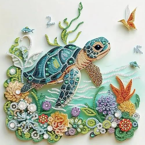 ZQEATRY Sea Turtle Animal Special Shape Diamond Art Kits for Adults,5D Diamond Painting Kits for Beginner,DIY Diamond Crystal Rhinestones Painting Kits for Home Wall Decor Gift 11.8 X 11.8inch - color: Sea Turtle-2