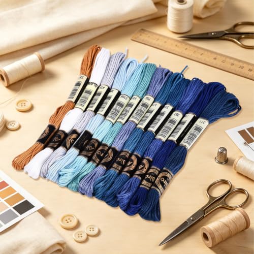 12 Skeins 105 Yards Blue Embroidery Thread Set for DIY Crafts - color: Deep Ocean Blue