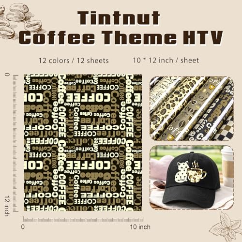 Tintnut Coffee Theme Heat Transfer Vinyl,12 Sheets 12"x10" Iron on Vinyl - color: Letter Coffee