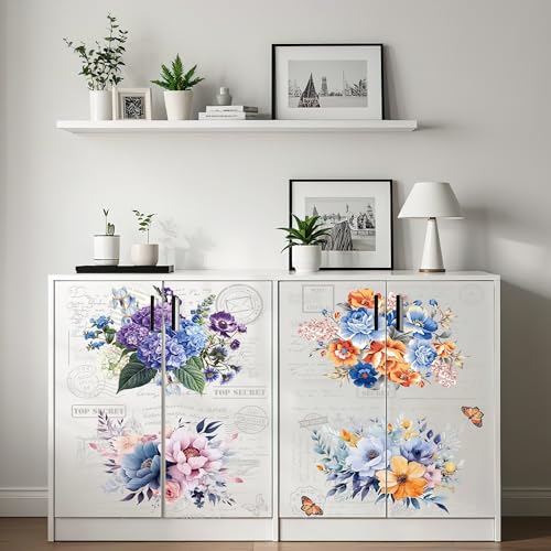 6 Pcs Blooming Floral Rub-On Transfers for Furniture & Crafts, 8 x 12 Inch - style: Blooming Floral