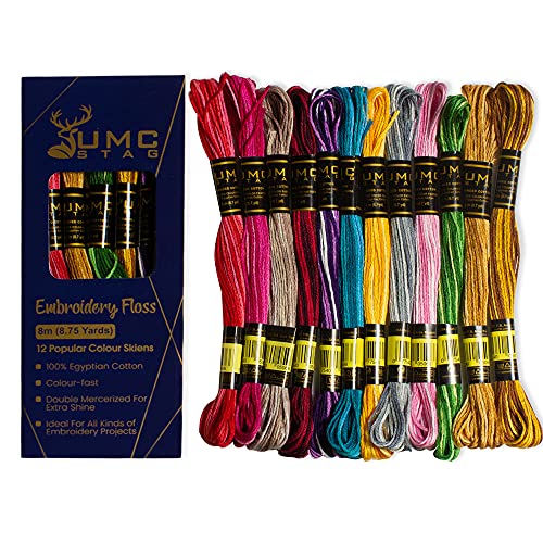 12 Pieces Variegated Colours Premium Embroidery Thread | 100% Egyptian Cotton Premium Skeins | Cross Stitch Embroidery Floss | Oeko TEX Certified Stranded Cotton | Ideal for Arts & Crafts - color: Variegated