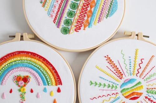 Konrisa Easy Embroidery Kit for Beginners Stamped Embroidery Starter Kit DIY Sewing Needlepoint Cross Stitch for Adults, Stitch Practice Kit 3 Embroidery Fabric Pattern - color: 3set lines