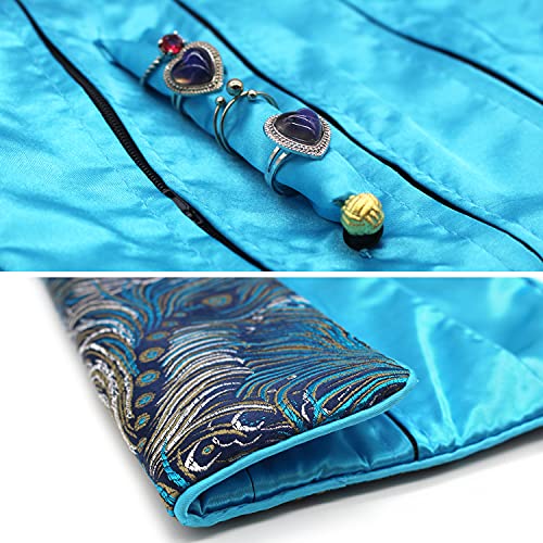 SmilerSmile Jewelry Travel Bag Embroidery Travel Jewelry Organizer with Tie Close Embroidered Flower Jewelry Roll for Women Girls (Feathers) - color: Feathers
