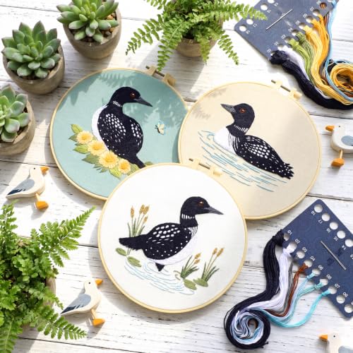 Mindsoft 3 Set Needlepoint Kit for Beginners with Hoop,Loon - style: Loon
