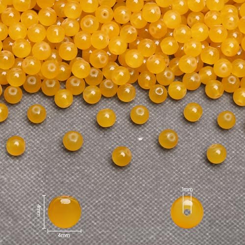 400PCs 4mm Yellow Jade Glass Beads Bulk, Round Smooth Hole Glass Crystal Beads for Jewelry Making, DIY Bracelets, Necklaces, Bag Charms, Keychains and Craft Projects - color: Jade Yellow, size: 4MM