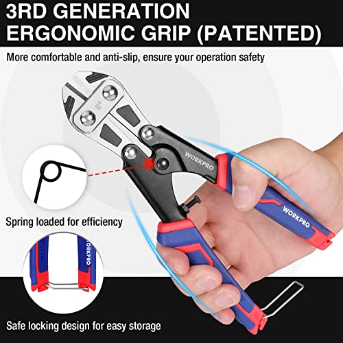 WORKPRO Mini Bolt Cutter 8-inch, Spring Loaded Wire Cutters Heavy Duty with Soft Anti-slip Handle, Small Bolt Cutter, Wire Cable Cutter, Spring Snips Clippers (Upgrade Grip) (Pack of 2) - size: 8-inch/210mm (Pack of 2), style: Upgraded Handle