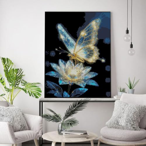 Butterfly Flower Stamped Cross Stitch Kits Flower Cross Stitch Patterns,Dimensions Cross Stitch Kits Embroidery Kit Arts and Crafts for Beginners 15.7x11.8 inch - color: D039