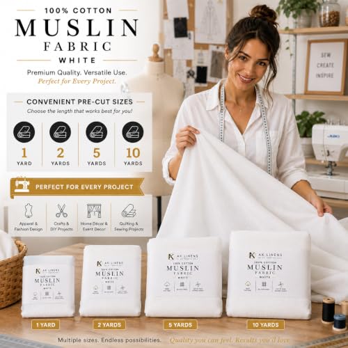 AK TRADING CO. Muslin Fabric/Textile Bleached - Draping Fabric - Bleached White 2 Yards Medium Weight - 100% Cotton (60in. Wide) - color: Bleach White, size: 2 Yards
