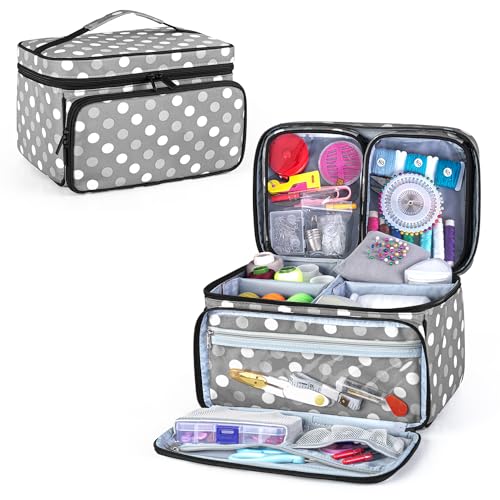 Luxja Sewing Storage Organizer with 2 Detachable Clear Pockets, Polka Dots - color: Polka Dots
