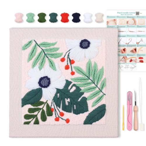 Embroidery Punch Needle kit Frame, Embroidery Starter Kits for Beginner,Punch Needle Fabric with Pattern,Threader, Yarns,Embroidery Hoops & Rug Punch (Greyish Green) - color: Greyish green