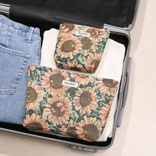 Large Storage Capacity Toiletry Bag Oil Painting Sunflower Make up Pouch - color: Sunflower Oil Painting