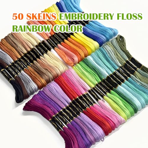 Friendship Bracelet String 50 Skeins Rainbow Color Embroidery Floss Cross Stitch Embroidery Thread Cotton Floss Bracelet Yarn, Craft Floss(Fashionable Color)