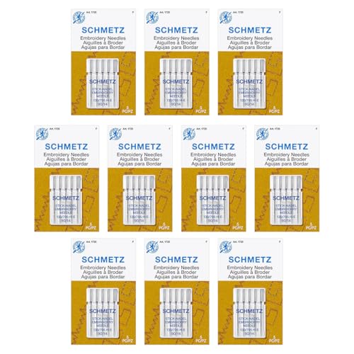 SCHMETZ Embroidery Sewing Machine Needles - Precision Needles, Size 90/14, 5-Needle Cards, Pack of 10 - style: 10 Cards (50 Needles)