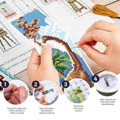 FREEBLOSS 6 Set Cross Stitch Bookmark Kit Dinosaur Scene 8"*2.4" 11CT - style: Dragon Scenery