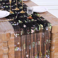 Black Floral Gauze Table Runner 10ft Embroidery Tulle Spring Wildflower - color: Black, size: 27"x120",1pc