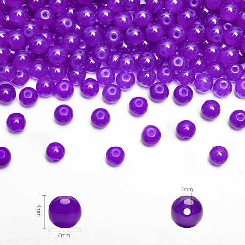 400PCs 4mm Deep Purple Jade Glass Beads Bulk, Round Smooth Hole Glass Crystal Beads for Jewelry Making, DIY Bracelets, Necklaces, Bag Charms, Keychains and Craft Projects - color: Jade Deep Purple, size: 4MM