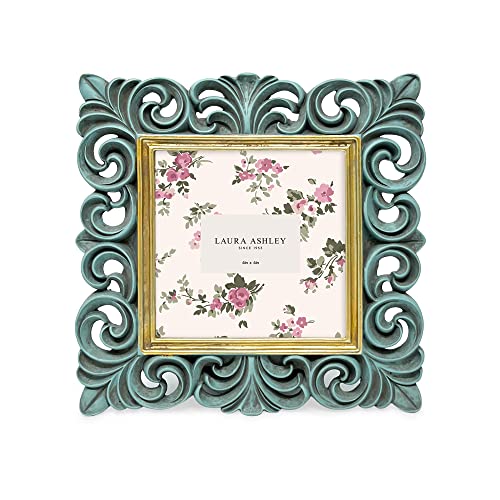 Laura Ashley 4x4 Light Blue w/Gold Resin Scroll Design Picture Frame - color: Light Blue with Gold, size: 4x4