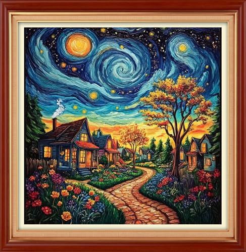 Foxhool Stamped Cross Stitch Kits,11CT Printed Cross Stitch Pattern Full Embroidery Kits for Beginner Needlepoint Kits&Dream Home 18x18 inch - color: ColorSet19