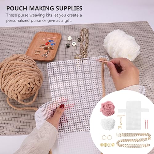 DOITOOL DIY Woven Purse Material Kit Cross Stitch Purse Kit with Deer Pendant Handmade Bag Making Supplies for Crochet Knitting and DIY Projects 7.28X4.13X1.57in - color: White