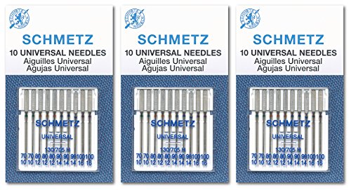 SCHMETZ Universal Sewing Machine Needles - Assorted Sizes, 10 Needle Card, Pack of 3 - size: 3 Cards