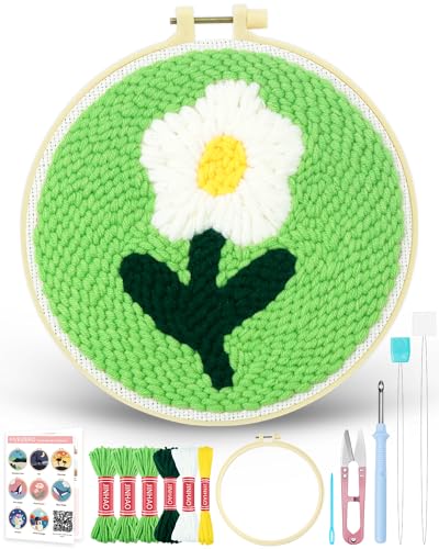 FIVEIZERO Yarn Punch Needle Craft Kit for Beginners,White Flower Pattern - color: White Flower