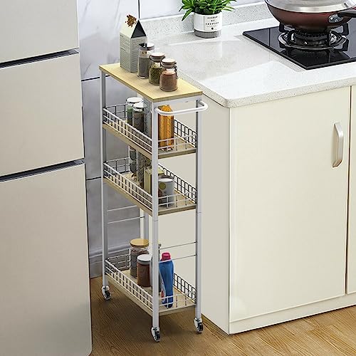 NOVIMANGO Slim Storage Cart White 4 Tier Rolling Cart with Wheels - color: White