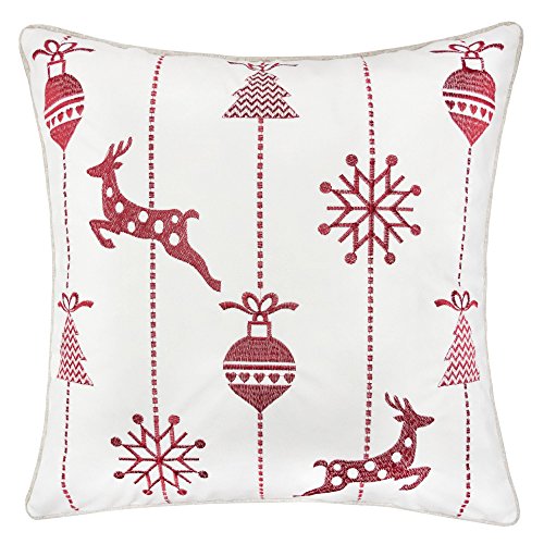 Embroidery White Velvet Throw Pillow Cover, Merry Christmas Series Snow Reindeer Luxury Soft Fuzzy Cozy Warm Slik Gift Square Couch Cushion Pillow Case 20 x 20 Inch, Cover Only - color: U6-snow Reindeer