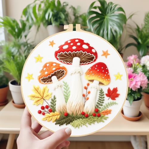 ORIGACH 5 Pack Mushroom & Plants Embroidery Kit for Beginners - style: Mushroom & Plants