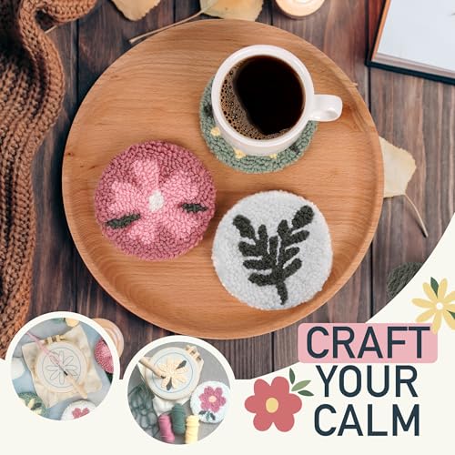 Emri Lane Punch Needle Kit – 6 Floral Design Punch Needle Embroidery Kit - color: Pink