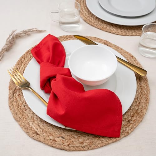 Blue Needles Solid Cloth Napkins 100% Cotton Set of 12-18 x 18 Inches - color: Red, size: 18" x 18" (Set of 12)