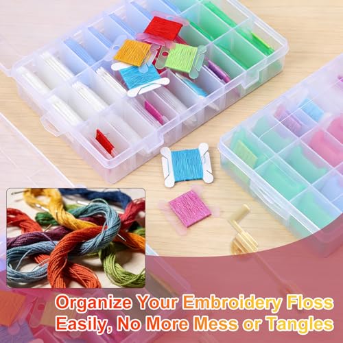3 Embroidery Floss Organizer Box with 500 Floss Bobbins and 3 Bobbin Winder, Cross Stitch Needlepoint Thread Organizer Kit, Embroidery Accessories and Supplies