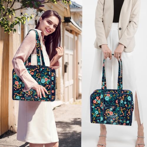FINPAC Sewing and Craft Supplies Storage Tote Bag with Clear Pockets - color: Navy Bloom