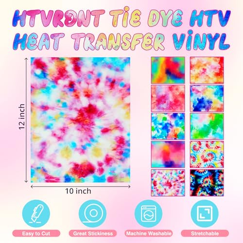 HTVRONT Tie-Dye HTV Heat Transfer Vinyl - 11 Pack Pattern htv - color: Tie-dye HTV