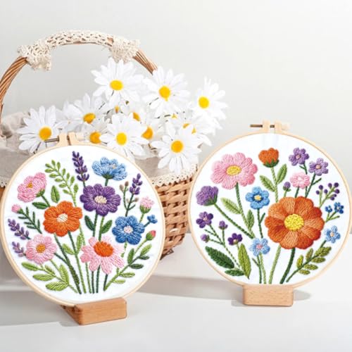 ORIGACH 4 Pack Easy Flower Embroidery Kit for Beginners - style: Easy Flower