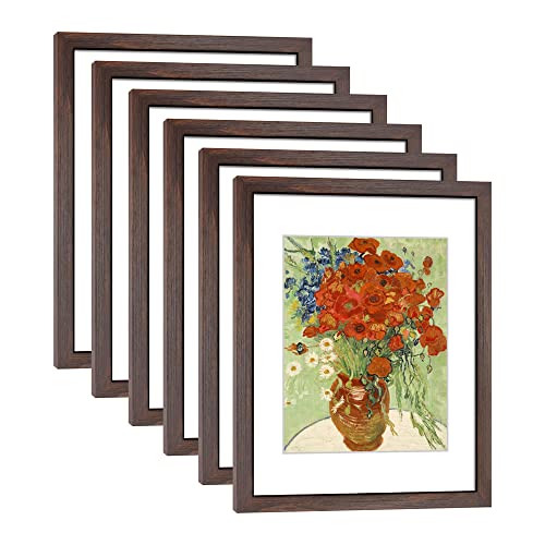 11x14 Picture Frame Set of 6 for Pictures 8x10 with Mat or 11x14 Without Mat, Wall or Tabletop Gallery Photo Frames Walnut - color: Walnut, size: 11x14(set of 6)