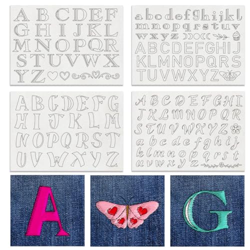 BENECREAT 4 Sheets 165PCS Alphabet Number Water Soluble Hand Sewing Stabilizers, A-Z Letters Symbol Tear Away Embroidery Stabilizers for Embroidery, Carves, Shirts, Coats, Bags, Towels