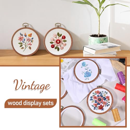 15PCS 4 Inch Embroidery Hoops, Imitated Wood Circle Frame Cross Stitch Hoop
