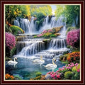 Dimensean Stamped Cross Stitch Kits Full Range of Embroidery Patterns Starter Kits for Beginners Adult DIY Cross Stitches Needlepoint Kits 11CT-Swan Lake Waterfall 18x18 inch - color: Arts kits 31